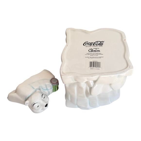 Coca Cola POLAR BEAR COOKIE JAR Work Of Art Gibson 2000 Coke Bottle Canister Lid - Picture 7 of 10